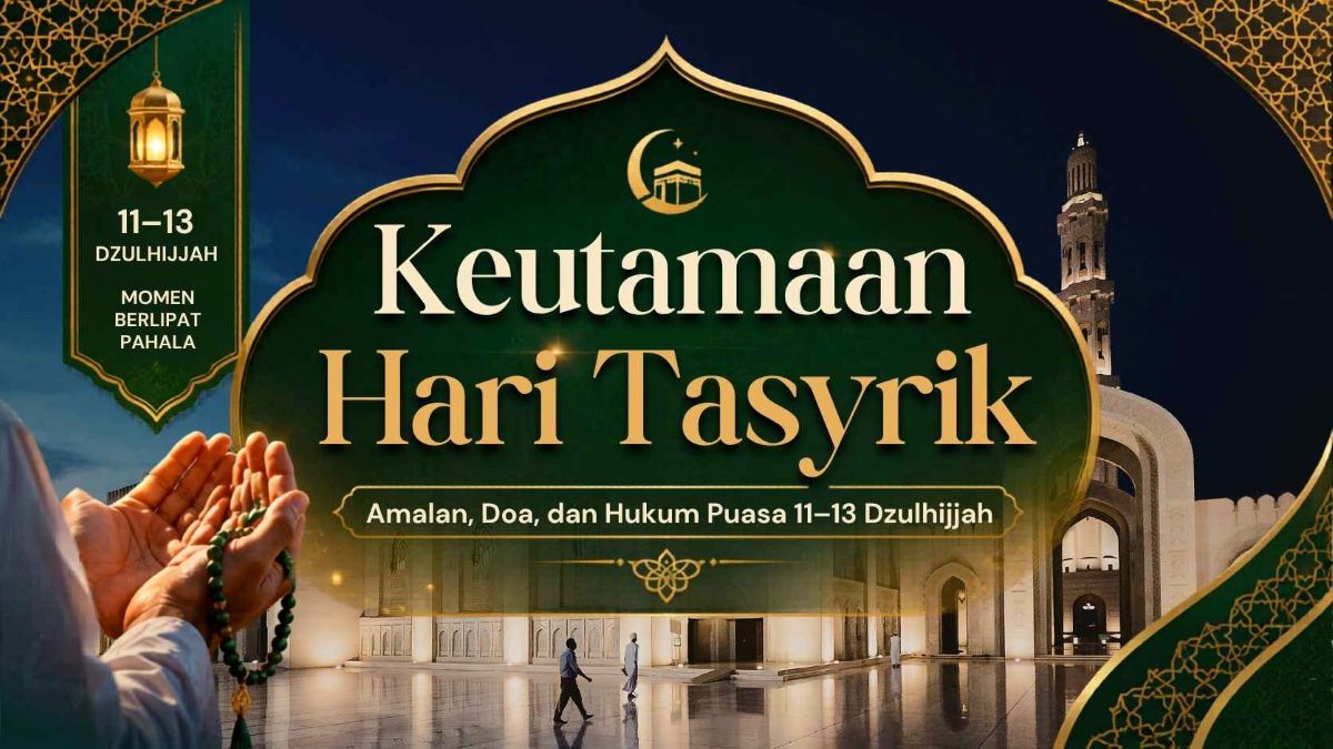 Ilustrasi Hari Tasyrik 11 sampai 13 Dzulhijjah dengan nuansa Islami dan gambar latar masjid